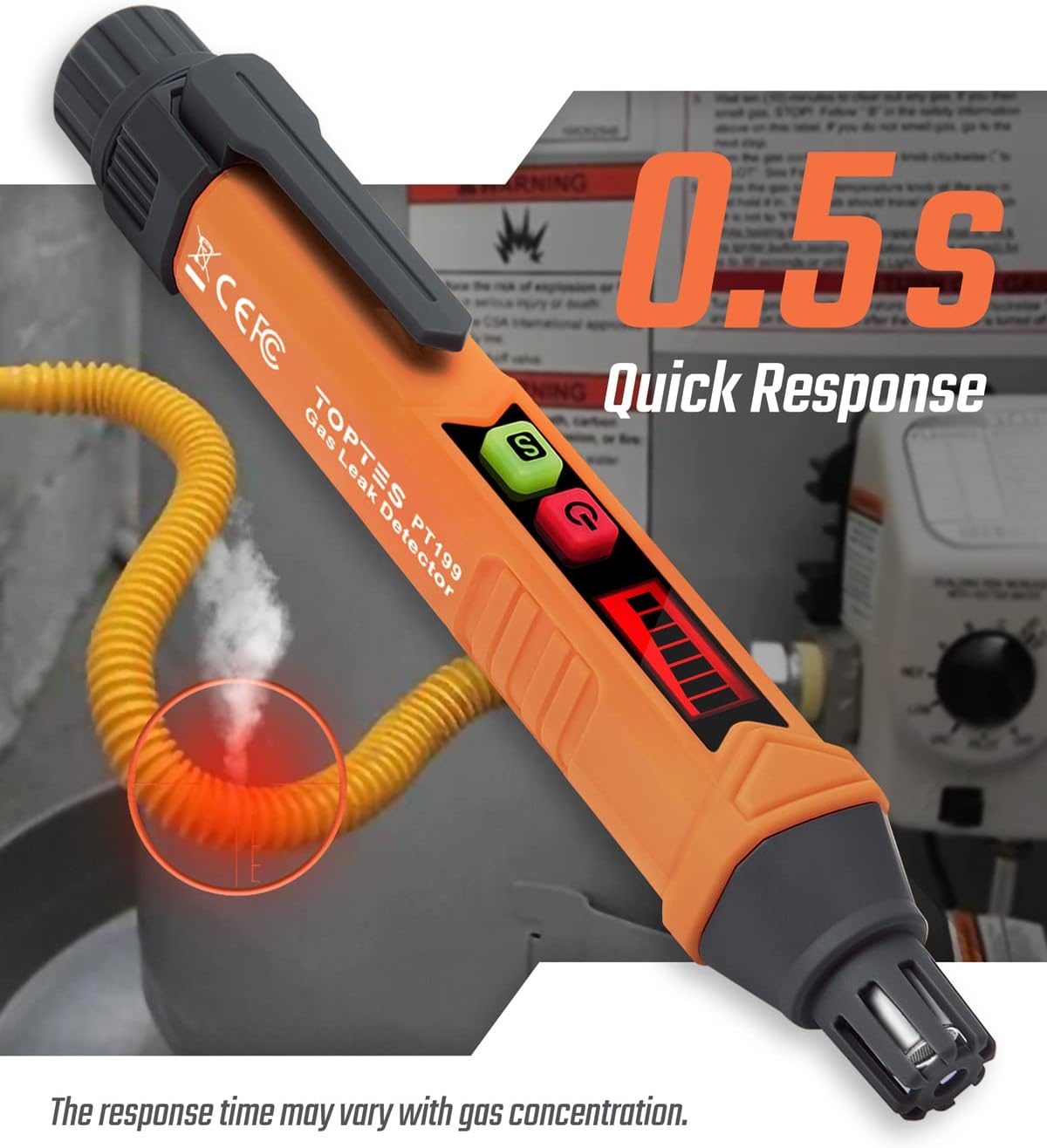 PT199 Natural Gas Leak Detector with Audible & Visual Alarm, Portable Gas Sniffer to Locate Combustible Sources Like Methane