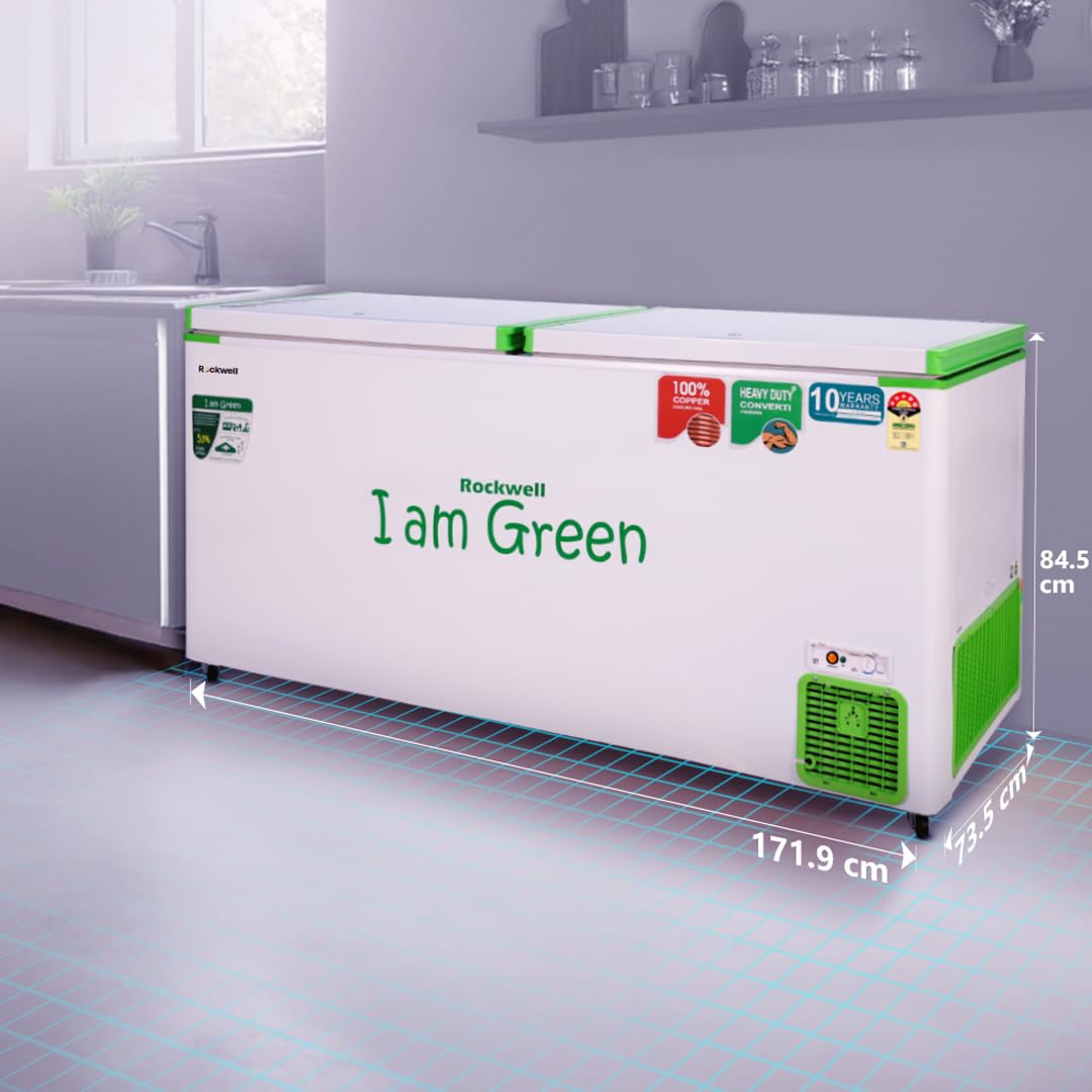 ROCKWELL 550DDUC GREEN Convertible Deep Freezer, 5 Star, Double Door Chest Freezer, 10-Year Cooling Coil Warranty, 5-Year Comprehensive Warranty, Up to 53% Power Saving (491 Ltr)
